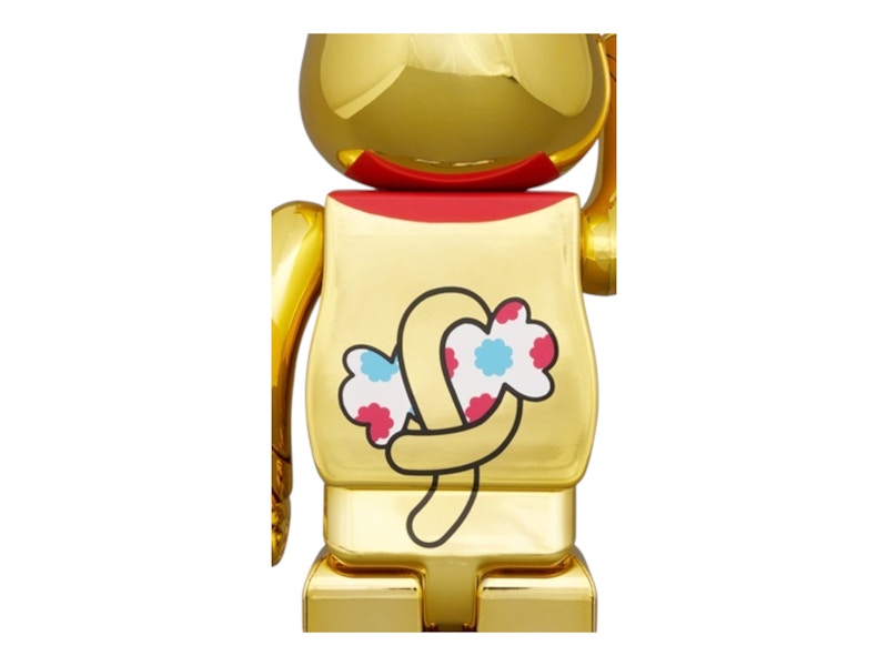 Bearbrick Milky Maneki Neko Peko-chan Money Luck Double Oval 100% & 400% Set Gold Plated