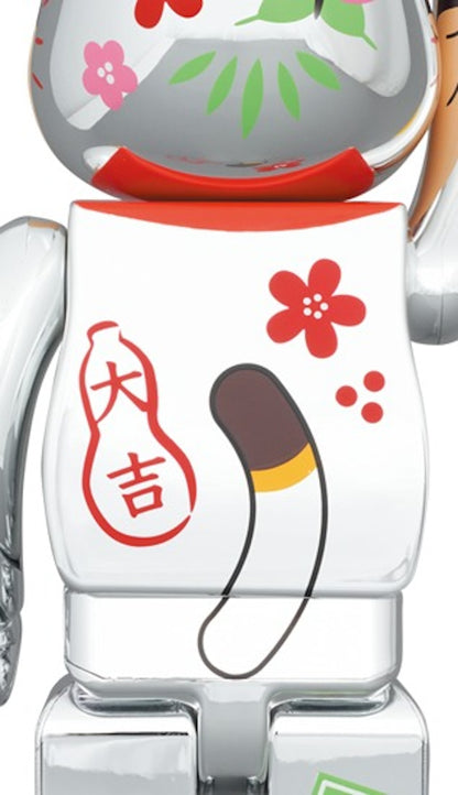Bearbrick Peko Lucky Cat Peko-chan Lucky 100% & 400% Set Silver