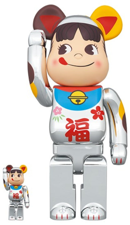 Bearbrick Peko Lucky Cat Peko-chan Lucky 100% & 400% Set Silver