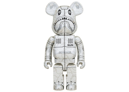Bearbrick x BAPE x Hajime Sorayama Camo Shark 1000% Silver
