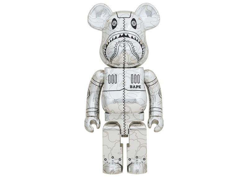 Bearbrick x BAPE x Hajime Sorayama Camo Shark 1000% Silver