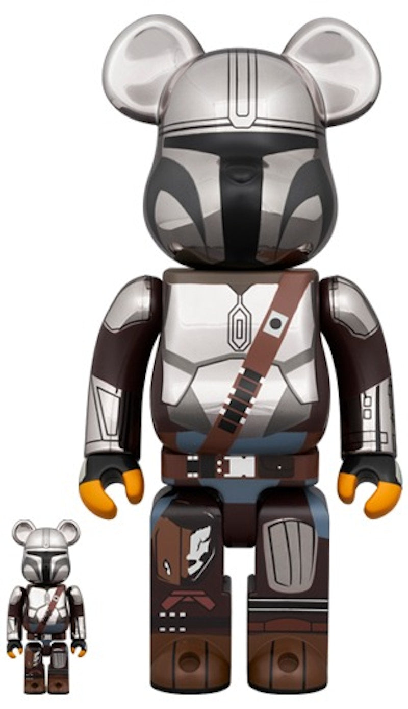 Bearbrick Star Wars The Mandalorian 100% & 400% Set Chrome