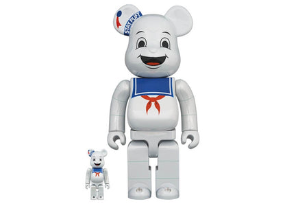 Bearbrick Stay Puft Marshmallow Man 100% & 400% Set White Chrome Ver.