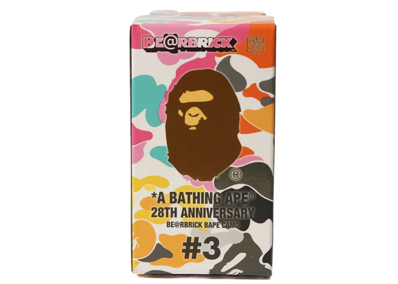 Bearbrick x A Bathing Ape 28th Anniversary Camo #3 100% Red/Yellow/Blue