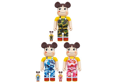 Bearbrick x BAPE Peko-chan 100% & 400% Set of 3 Green Camo/Pink Camo/Blue Camo