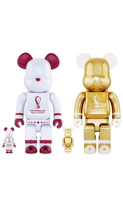 Bearbrick x FIFA World Cup Qatar 2022 100% & 400% 4-Pc Set White Chrome/Gold