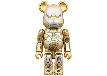 Bearbrick x Hajime Sorayama x Marvel Iron Man Reverse 100% & 400% Set Gold/Silver