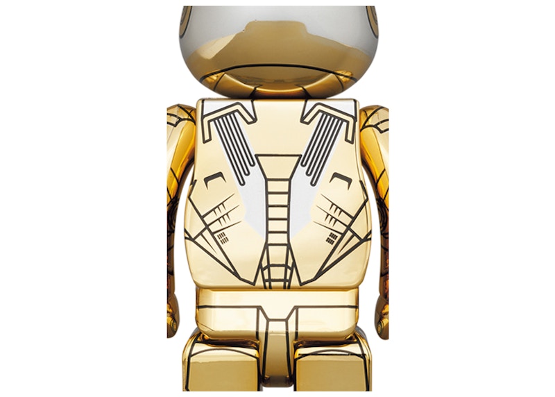 Bearbrick x Hajime Sorayama x Marvel Iron Man Reverse 100% & 400% Set Gold/Silver