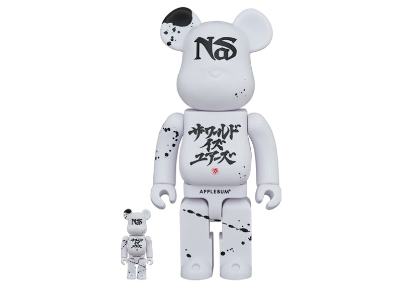 Bearbrick x Nas x APPLEBUM 100% & 400% Set White