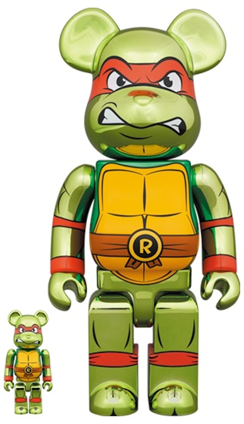 Bearbrick x Teenage Mutant Ninja Turtles Raphael Chrome 100% & 400% Set