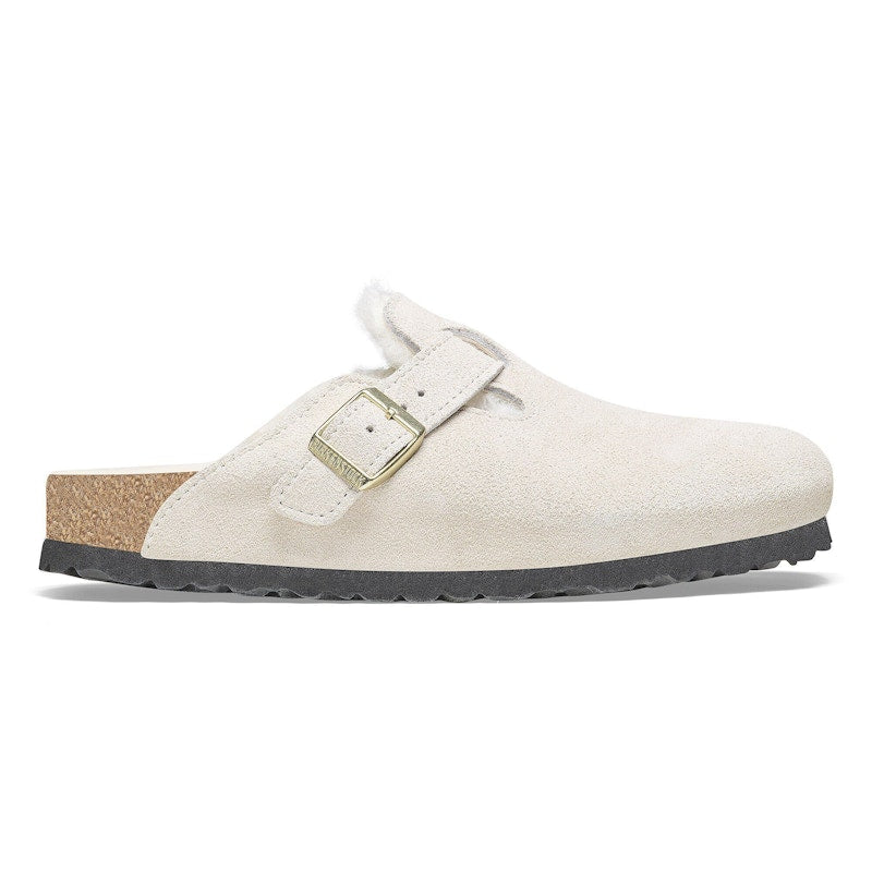 Birkenstock Boston Shearling Suede Leather Antique White