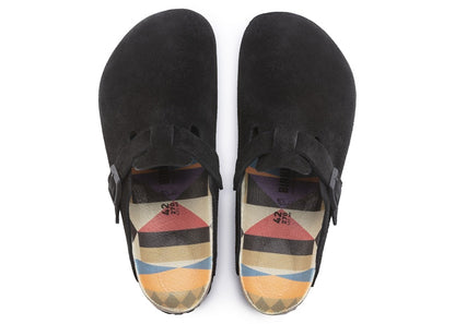 Birkenstock Boston Suede Black Pattern Footbed