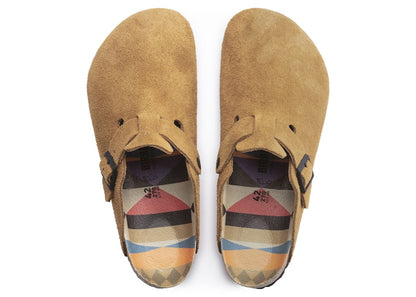Birkenstock Boston Suede Cork Brown Pattern Footbed