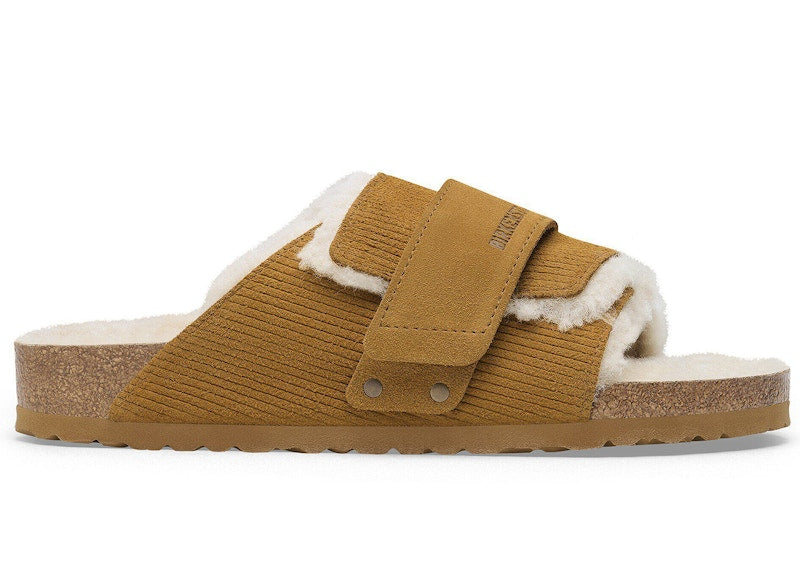Birkenstock Kyoto Shearling Suede Leather Corduroy Cork Brown