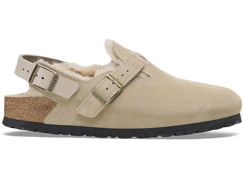 Birkenstock Tokio Shearling Suede Leather Taupe