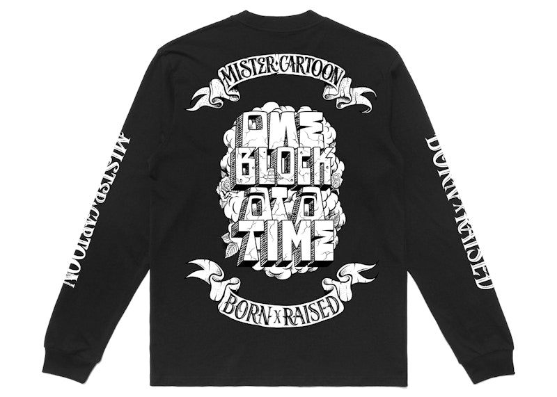 Born X Raised x Mister Cartoon Block Banner L/S Tee Black