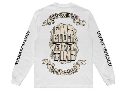 Born X Raised x Mister Cartoon Block Banner L/S Tee White