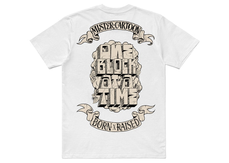 Born X Raised x Mister Cartoon Block Banner Tee White
