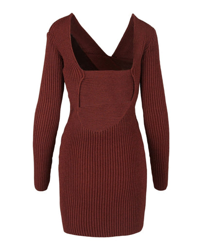 Bottega Veneta Asymmetrical V-Neck Sweater Dress Rust