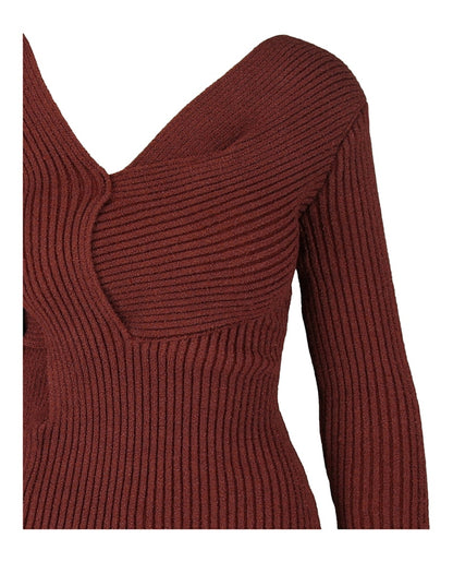 Bottega Veneta Asymmetrical V-Neck Sweater Dress Rust