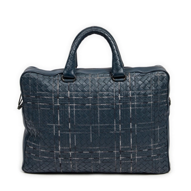 Bottega Veneta Atlas Intrecciato Leather Briefcase Blue