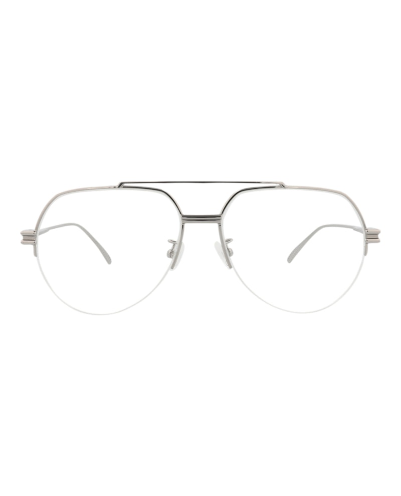 Bottega Veneta Aviator-Frame Metal Optical Frames Ruthenium Ruthenium Transparent (BV1050O-30008561-003)