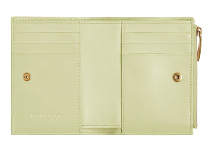 Bottega Veneta Bi-Fold Zip Wallet Intreccio Lemon Washed