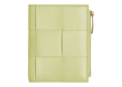 Bottega Veneta Bi-Fold Zip Wallet Intreccio Lemon Washed