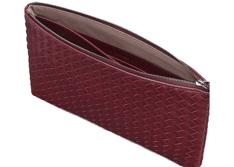 Bottega Veneta Biletto Pouch Nappa Intrecciato Lambskin Medium Burgundy