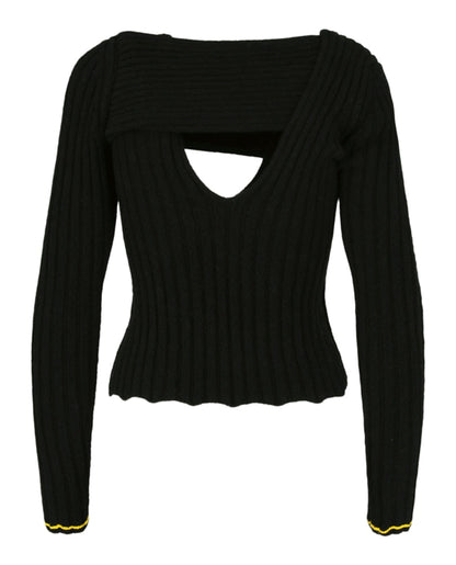 Bottega Veneta Boucle Ribbed V-Neck Sweater Black