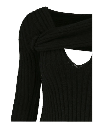 Bottega Veneta Boucle Ribbed V-Neck Sweater Black