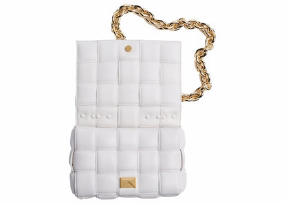 Bottega Veneta Chain Cassette Padded Intreccio Shoulder Bag Chalk