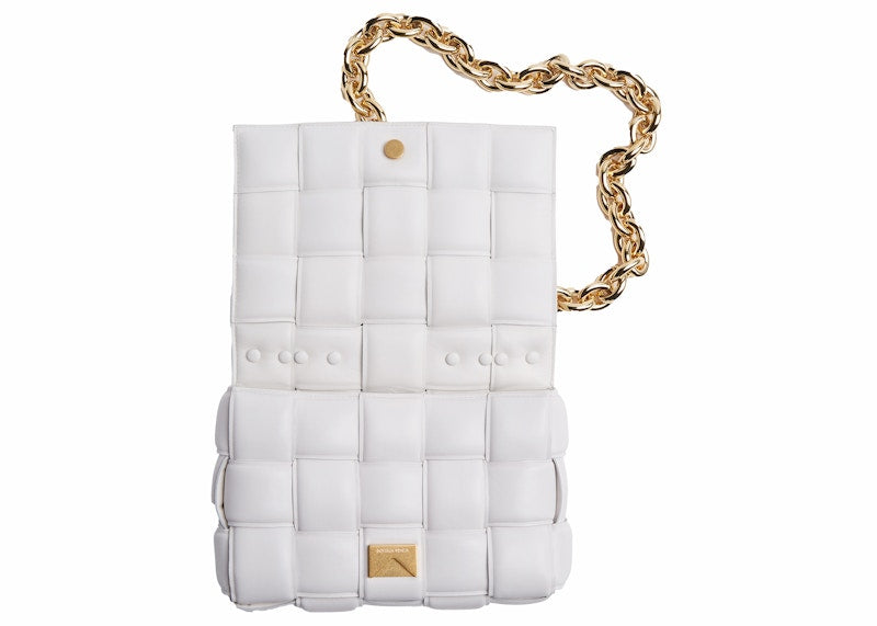 Bottega Veneta Chain Cassette Padded Intreccio Shoulder Bag Chalk