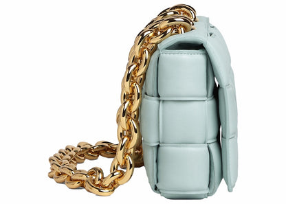 Bottega Veneta Chain Cassette Padded Intreccio Shoulder Bag Teal Washed