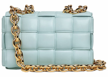 Bottega Veneta Chain Cassette Padded Intreccio Shoulder Bag Teal Washed