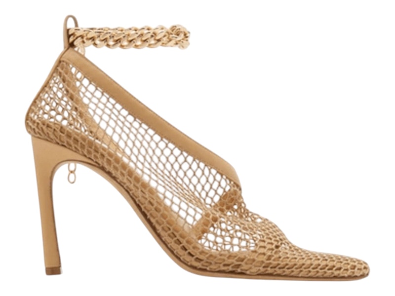 Bottega Veneta Chain-Trimmed Mesh Sandals Beige Gold (Women's)