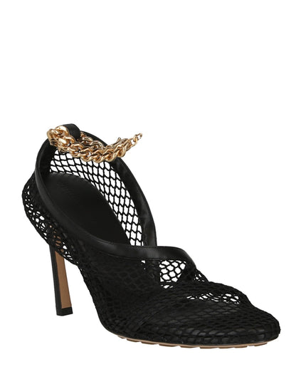 Bottega Veneta Chain Trimmed Stretch Sandals Black Gold (Women's)