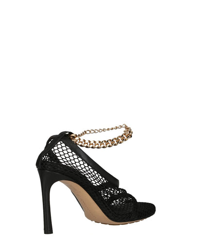 Bottega Veneta Chain Trimmed Stretch Sandals Black Gold (Women's)