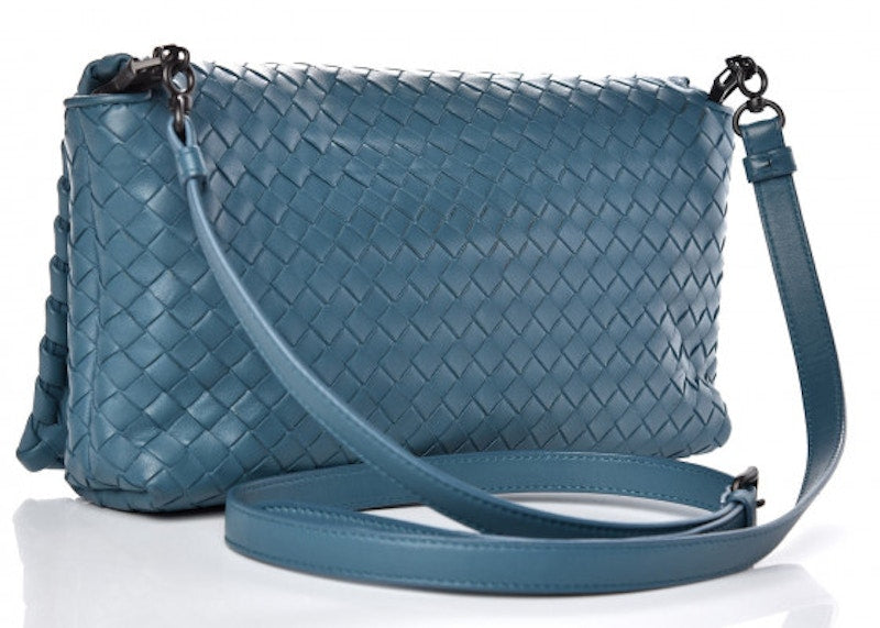 Bottega Veneta Clutch Nappa Intrecciato Lambskin Medium Blue