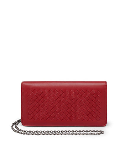Bottega Veneta Continental Wallet on Chain Intrecciato China Red