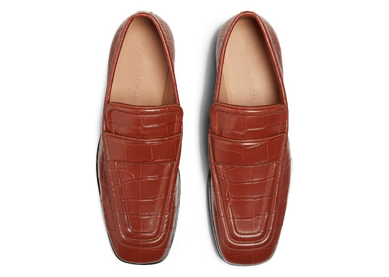 Bottega Veneta Croc-Effect Leather Loafer Brown