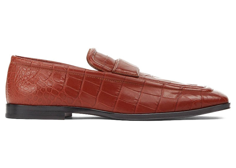 Bottega Veneta Croc-Effect Leather Loafer Brown