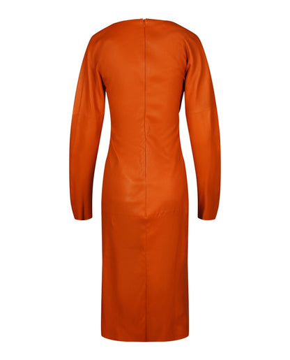 Bottega Veneta Draped Leather Midi Dress Copper