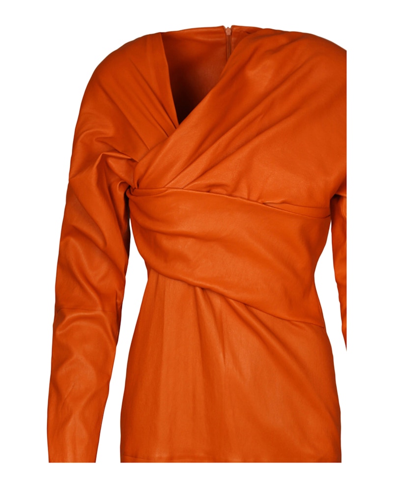 Bottega Veneta Draped Leather Midi Dress Copper