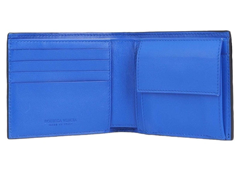 Bottega Veneta Intrecciato Bi-Fold Coin Purse Wallet Black/Blue