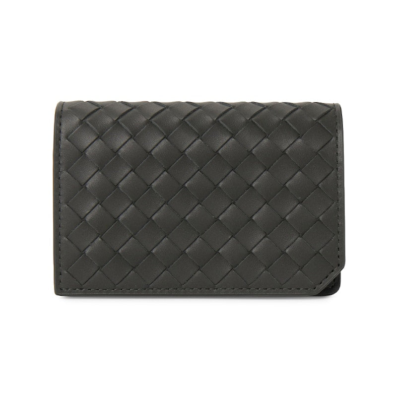 Bottega Veneta Intrecciato Card Holder Khaki Gray