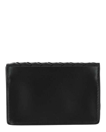Bottega Veneta Intrecciato Flap Business Card Wallet Black/Black