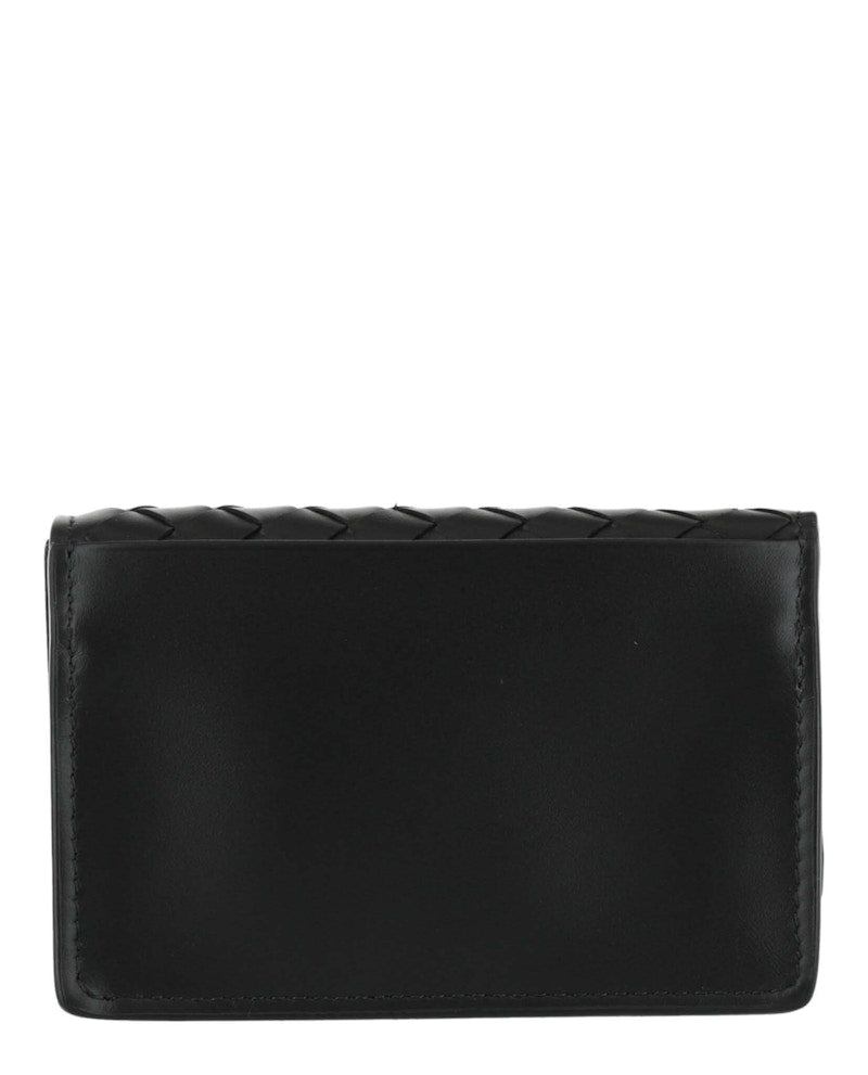 Bottega Veneta Intrecciato Flap Business Card Wallet Black/Black