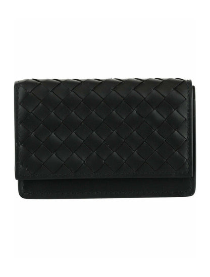 Bottega Veneta Intrecciato Flap Business Card Wallet Black/Black