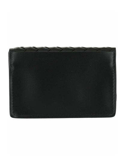 Bottega Veneta Intrecciato Flap Business Card Wallet Black/Black